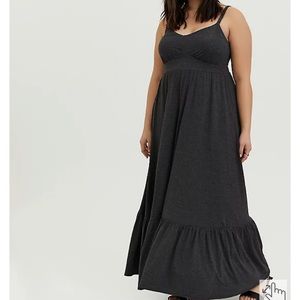 CHARCOAL GREY JERSEY SHIRRED HEM MAXI DRESS
